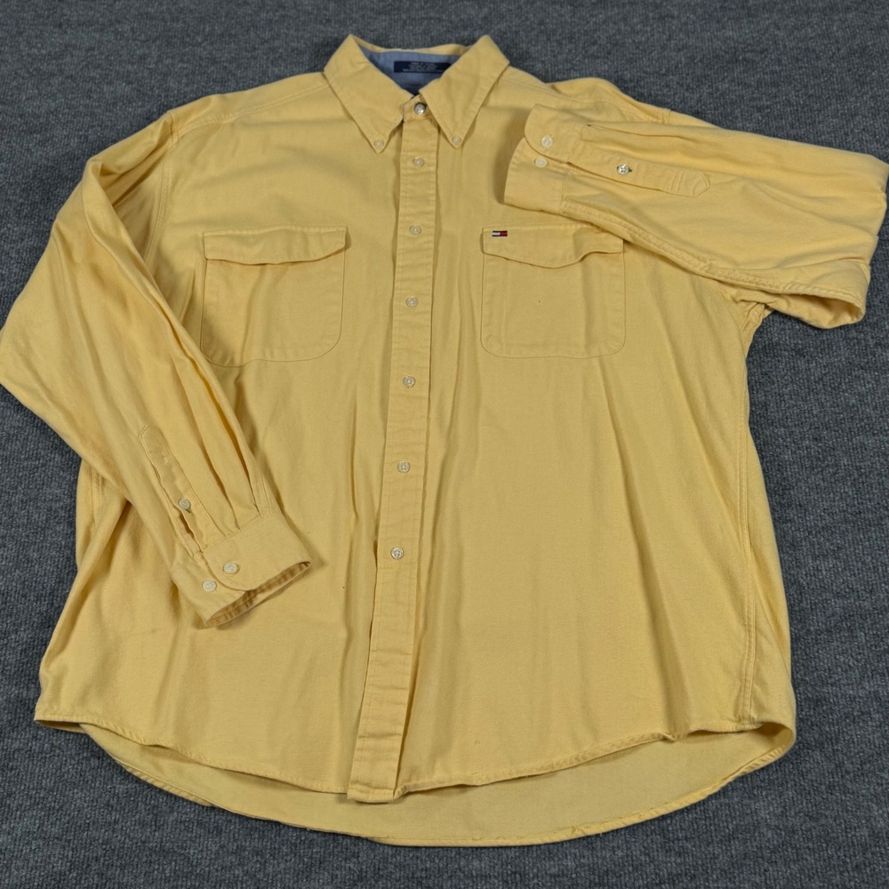 Vintage Y2K 90s Tommy Hilfiger XL Button Down Oxford Shirt LS Double Pocket Mens
